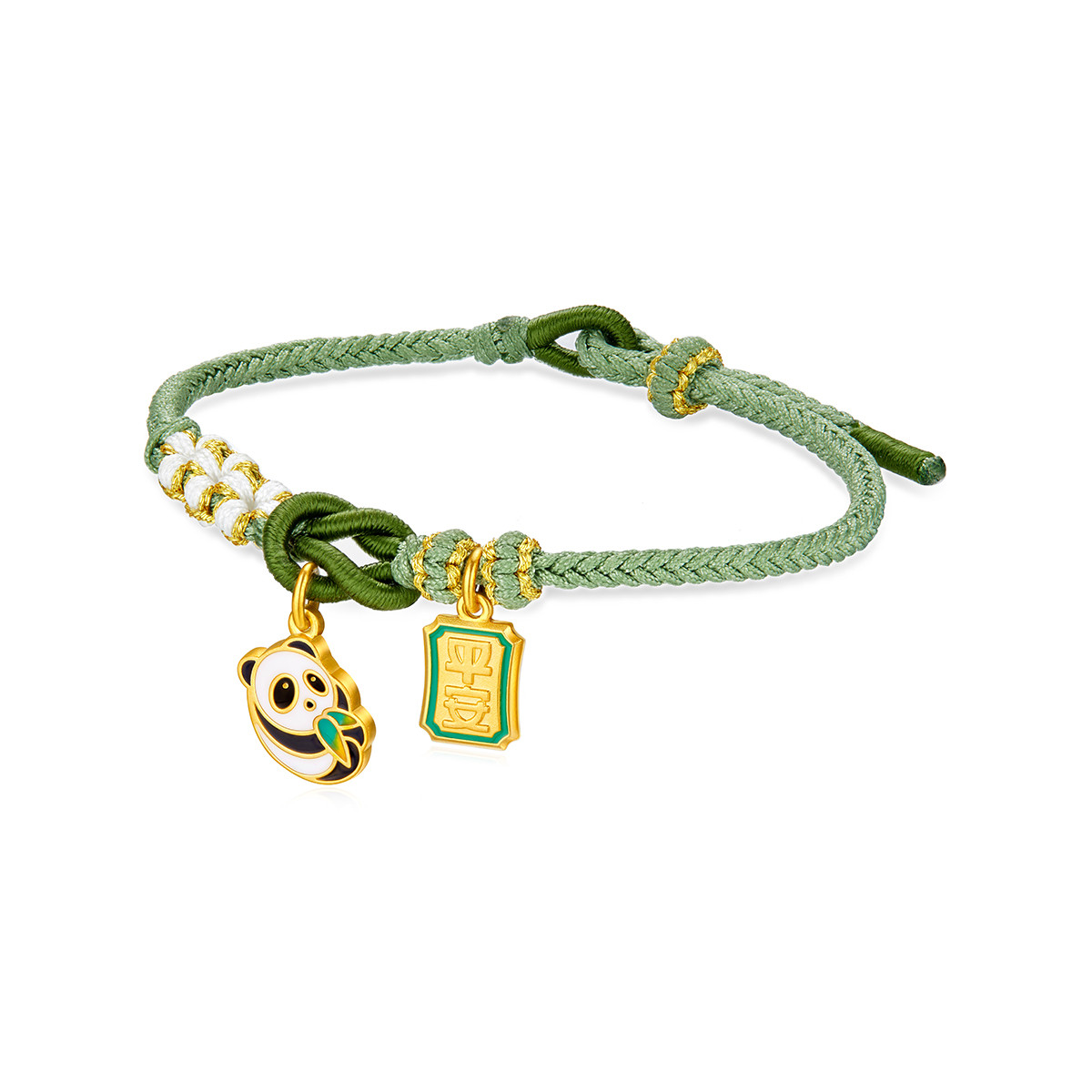 六福珠宝福满传家平安熊猫黄金转运珠儿童款足金手绳计价011342SA