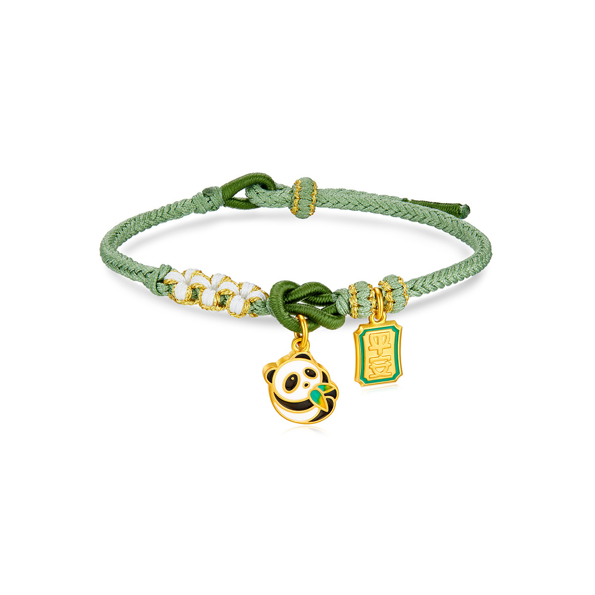 六福珠宝福满传家平安熊猫黄金转运珠儿童款足金手绳计价011342SA