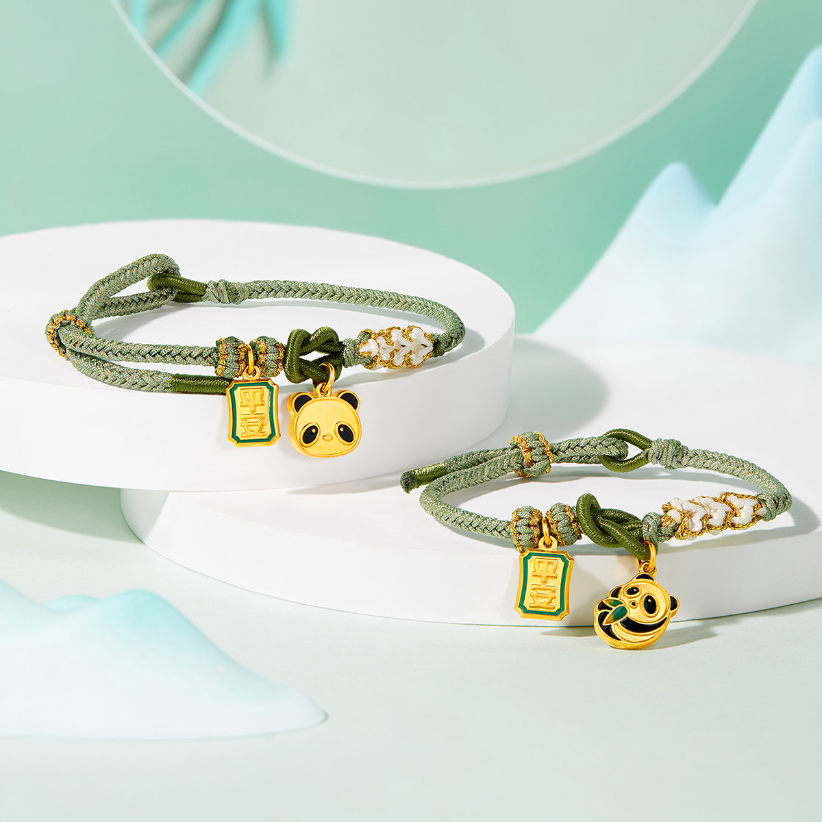 六福珠宝福满传家平安熊猫黄金转运珠儿童款足金手绳计价011342SA