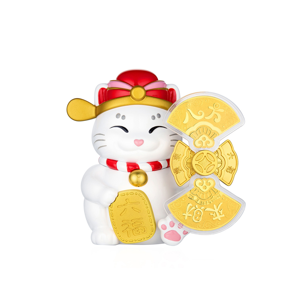 六福珠宝金龙献福八方来财福猫黄金金章足金摆件送礼定价013299JA【联系客服补货】