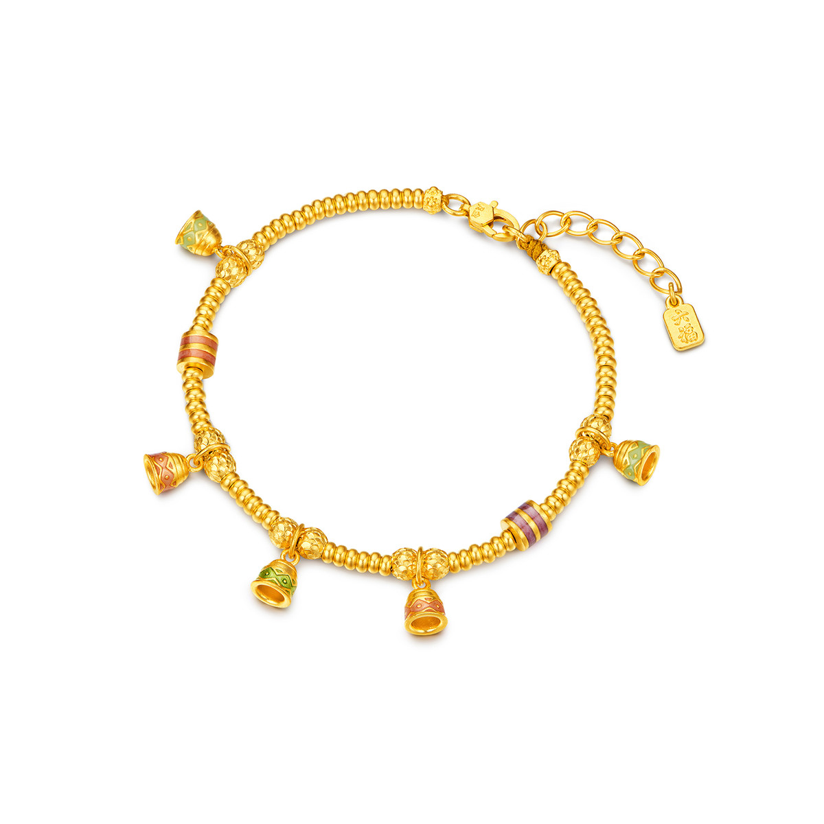 六福珠宝福满传家绚彩金铃黄金手链铃铛算盘珠手串计价F63G0092DS【联系客服补货】【视频看货】