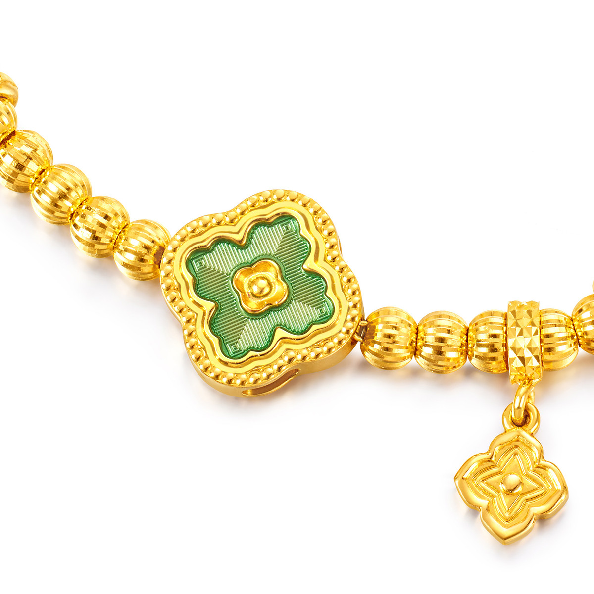六福珠宝绿野星芒黄金手链女款鎏彩四叶草金珠手串计价G16G0043DS赏春【联系客服补货】【视频看货】