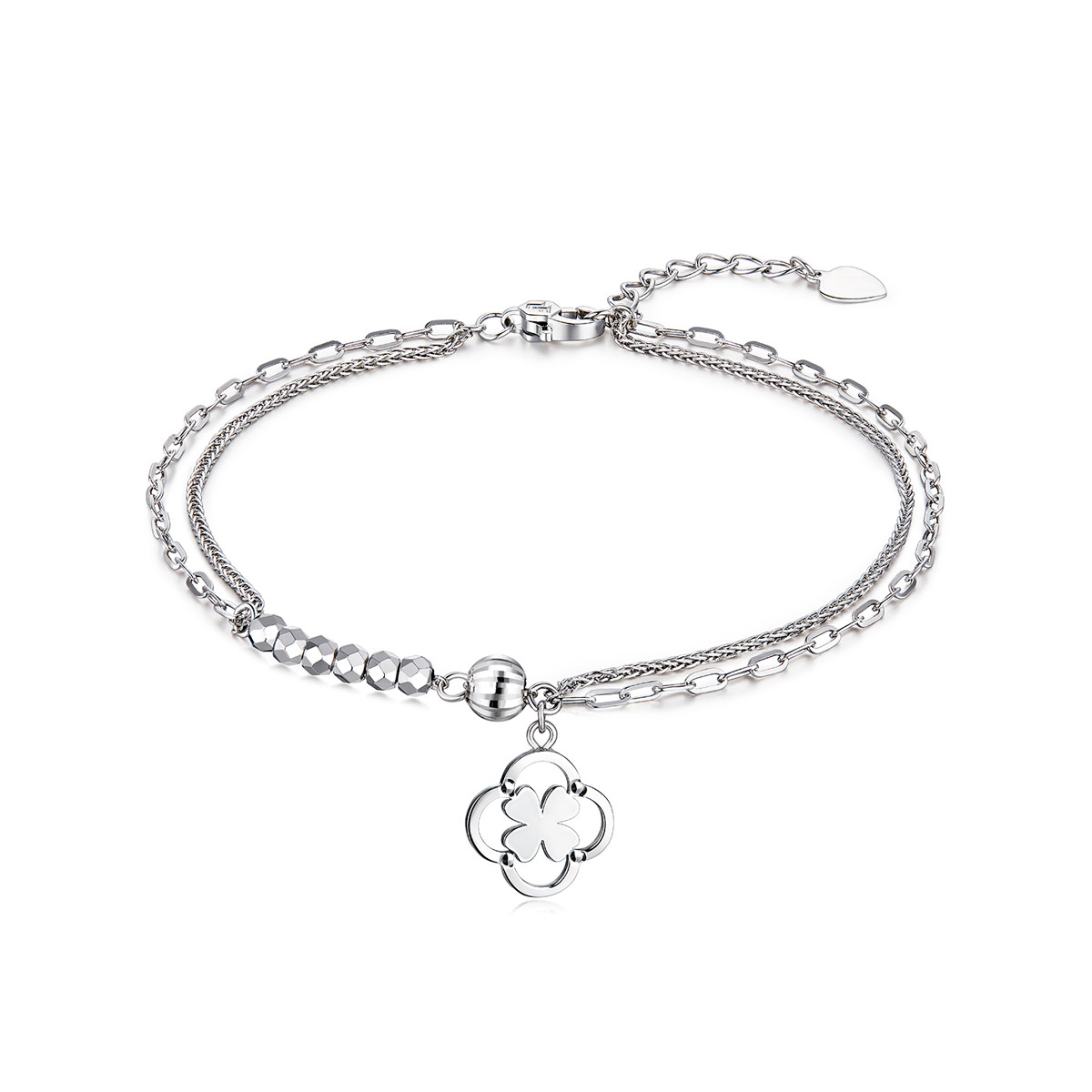 六福珠宝四叶草双层铂金手链铂950蹦迪珠白金手链计价G07TBPB0019