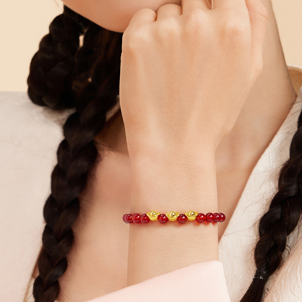 六福珠宝金元宝黄金转运珠路路通女款5D硬金串珠定价L11A1TBP0012