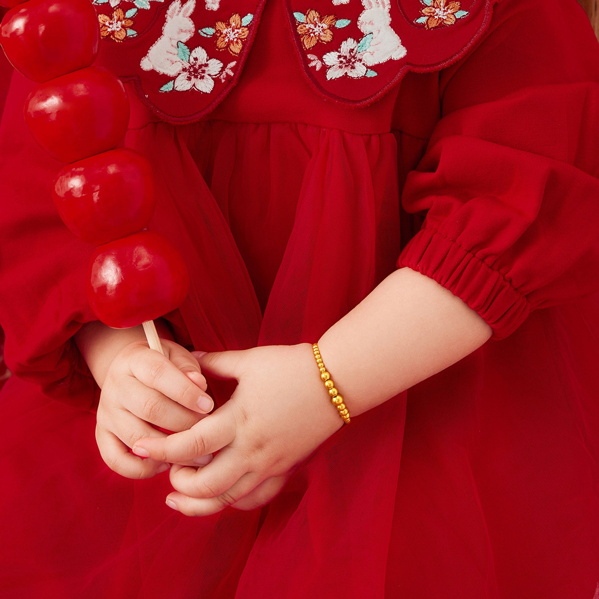 六福珠宝福满传家黄金手链儿童宝宝足金珠子手串计价F48TBGB0010【联系客服补货】