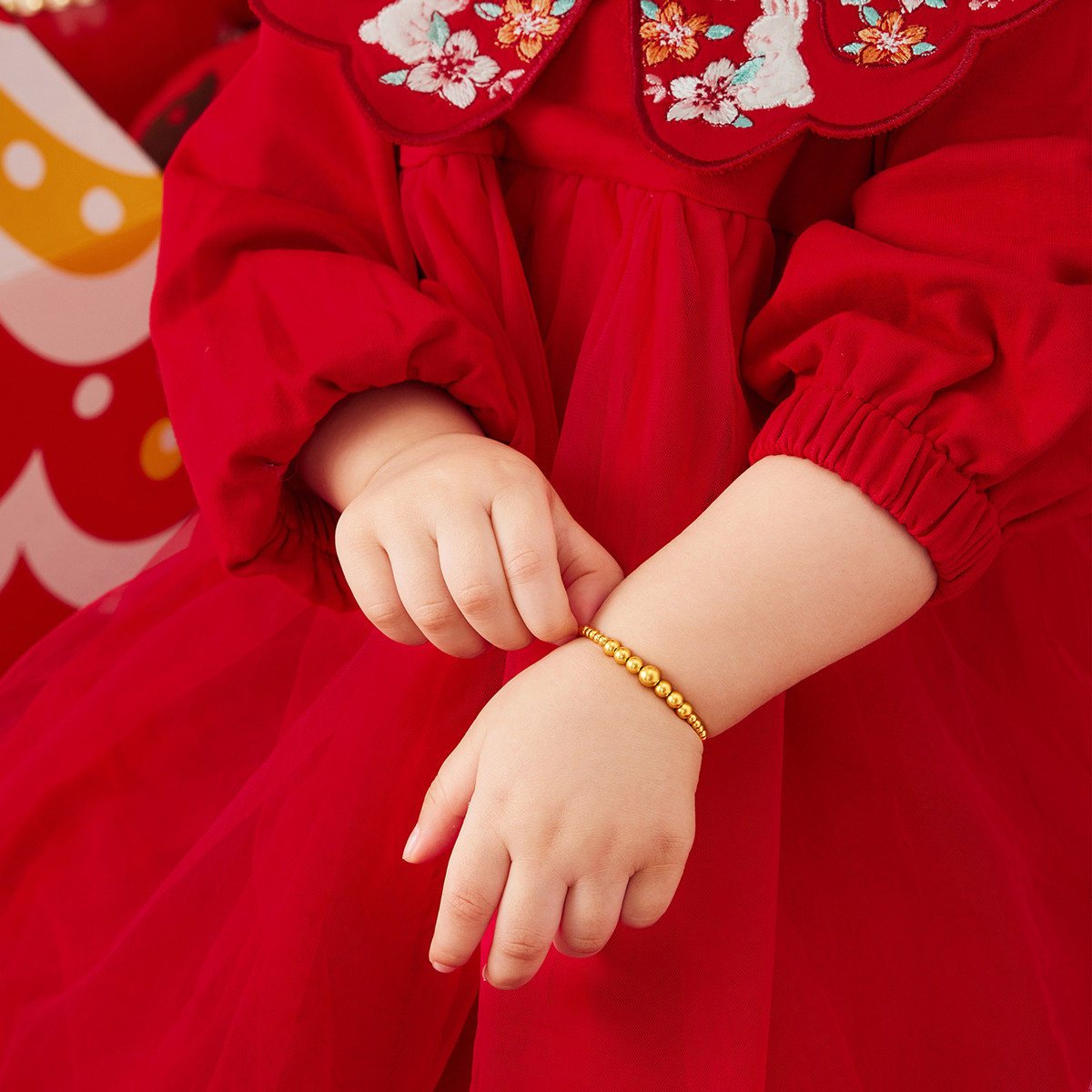 六福珠宝福满传家黄金手链儿童宝宝足金珠子手串计价F48TBGB0010【联系客服补货】