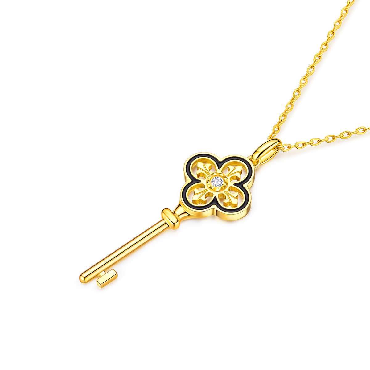 六福珠宝Goldstyle·X四叶草钥匙黄金吊坠鎏彩工艺定价003771PA