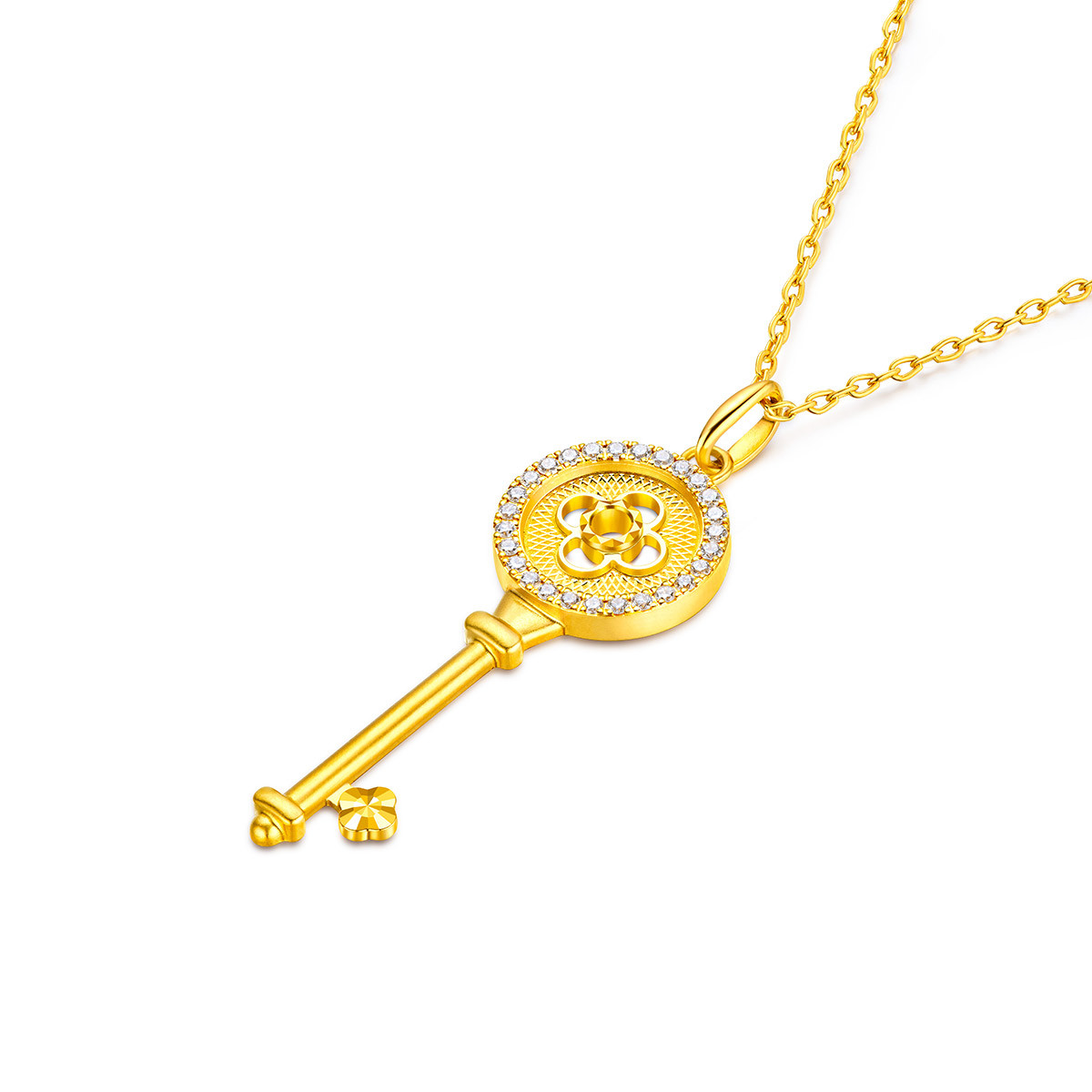六福珠宝Goldstyle·X系列钥匙黄金吊坠女钻石挂坠定价002833PA