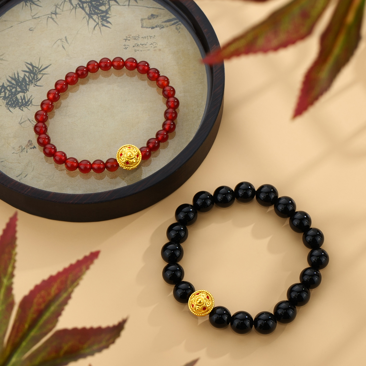 六福珠宝聚宝盆黄金转运珠手链男士玉髓手串足金定价A01A1TBB0017【联系客服补货】