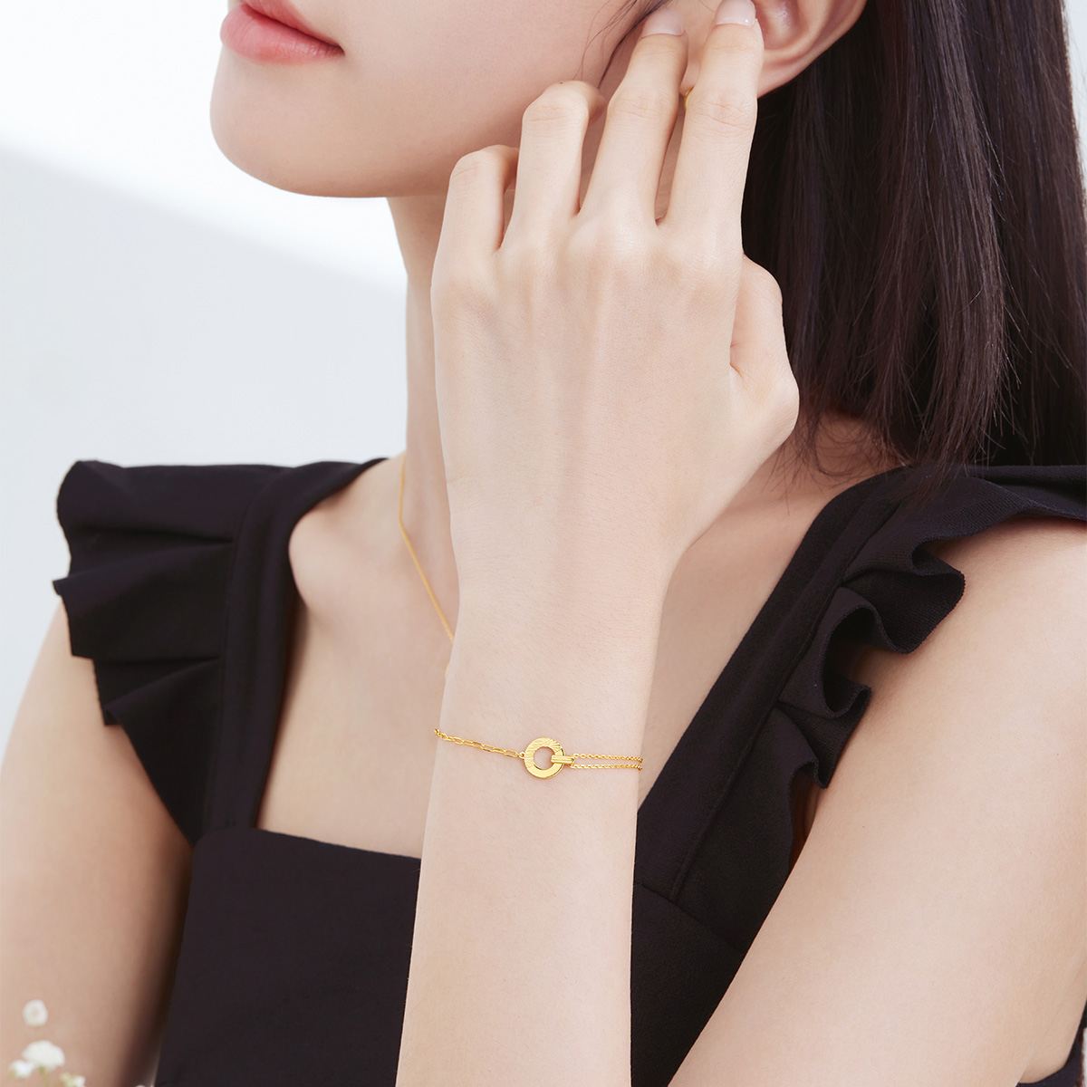 六福珠宝Goldstyle光环黄金手链女足金手链可刻字定价000407B2