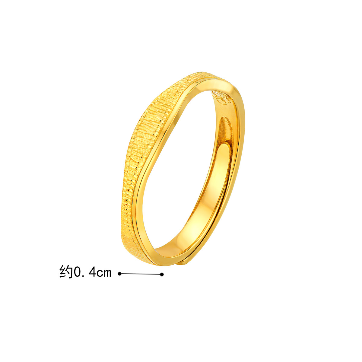 六福珠宝波浪黄金戒指男士活口情侣对戒足金计价G33TBGR0006