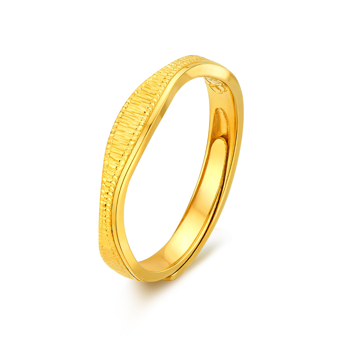六福珠宝波浪黄金戒指男士活口情侣对戒足金计价G33TBGR0006