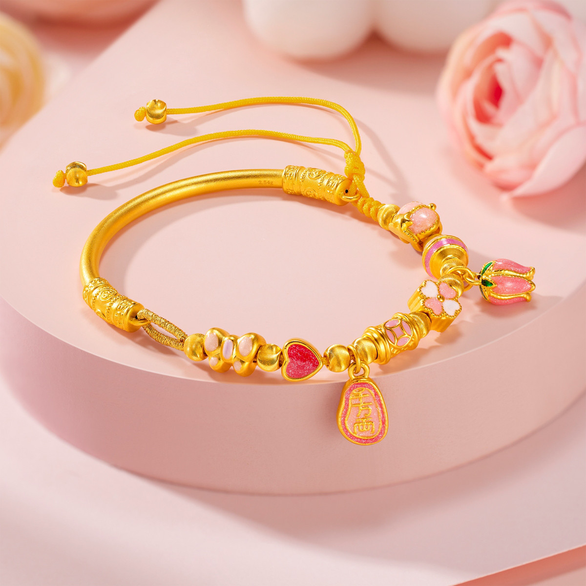 六福珠宝四叶草黄金手链郁金香半镯半链硬金手绳计价A01TBGB0021【视频看货】