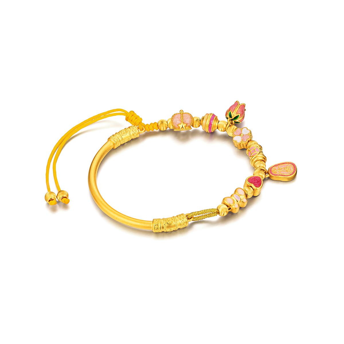 六福珠宝四叶草黄金手链郁金香半镯半链硬金手绳计价A01TBGB0021【视频看货】