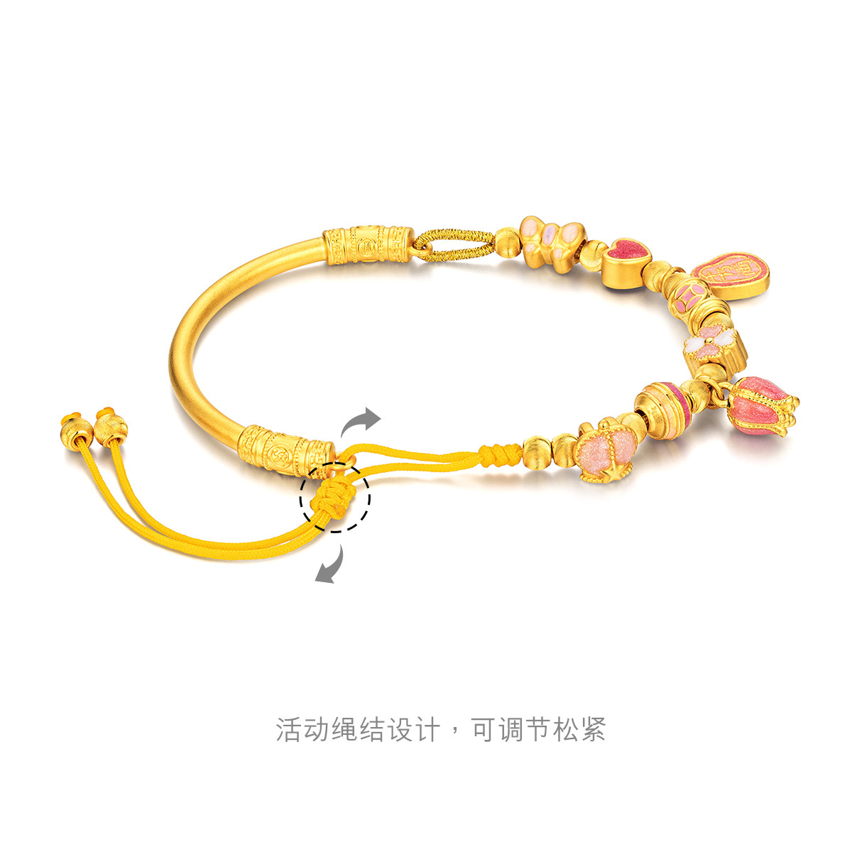 六福珠宝四叶草黄金手链郁金香半镯半链硬金手绳计价A01TBGB0021【视频看货】