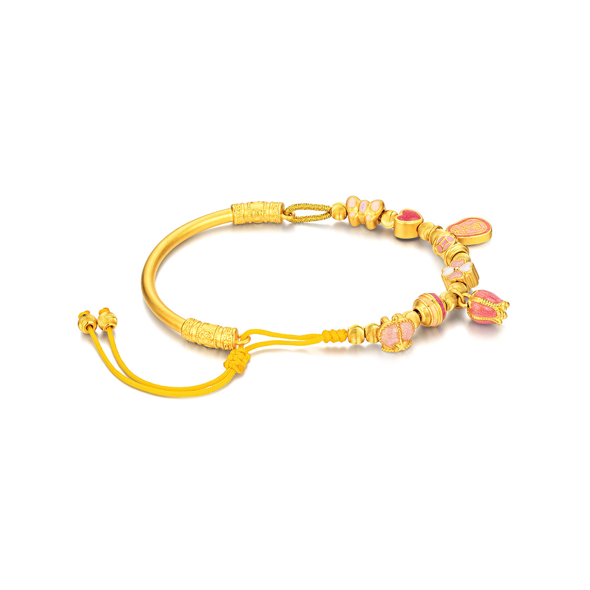 六福珠宝四叶草黄金手链郁金香半镯半链硬金手绳计价A01TBGB0021【视频看货】