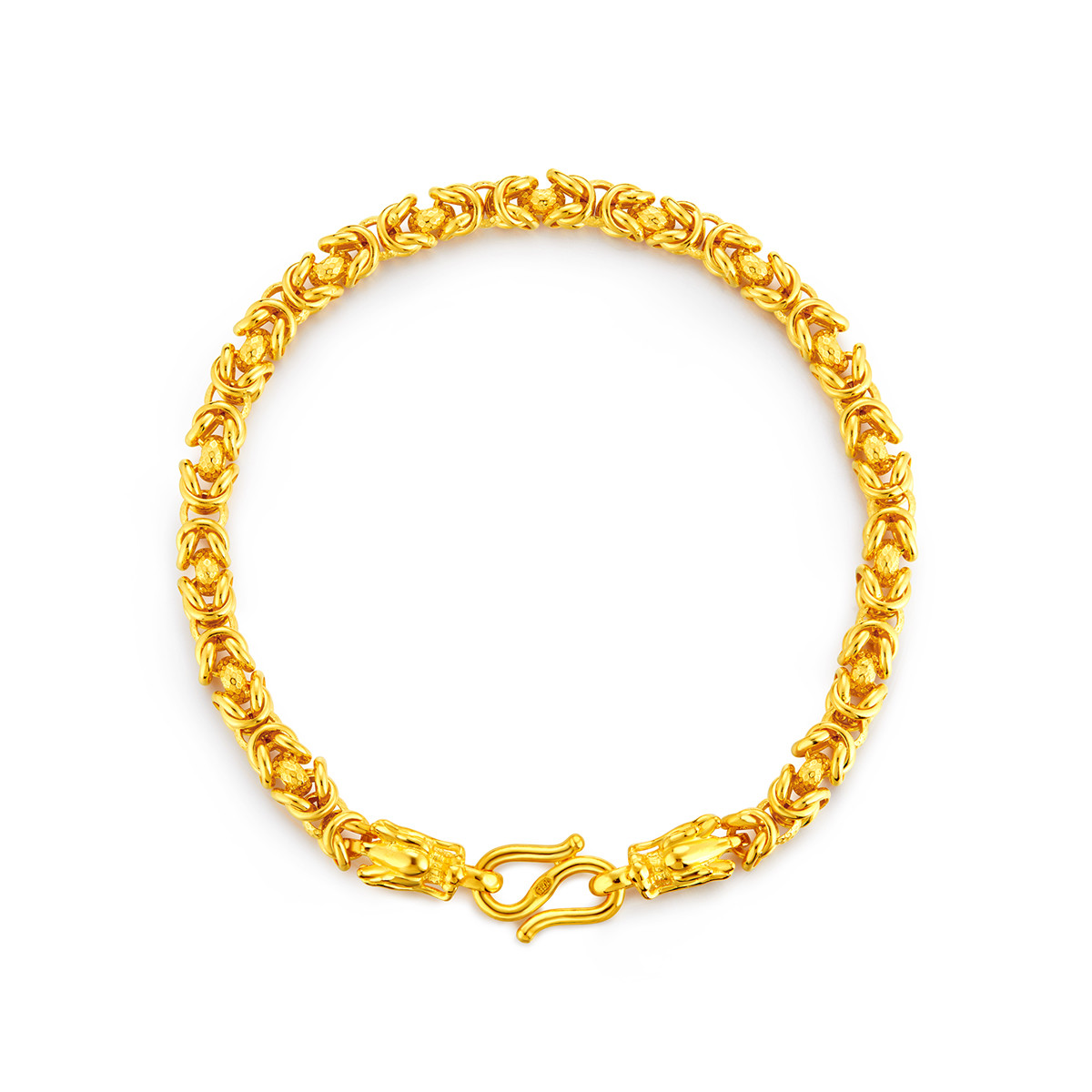 六福珠宝四方龙骨链S扣黄金手链男款生肖龙头足金计价L02TBGB0014【联系客服补货】【视频看货】