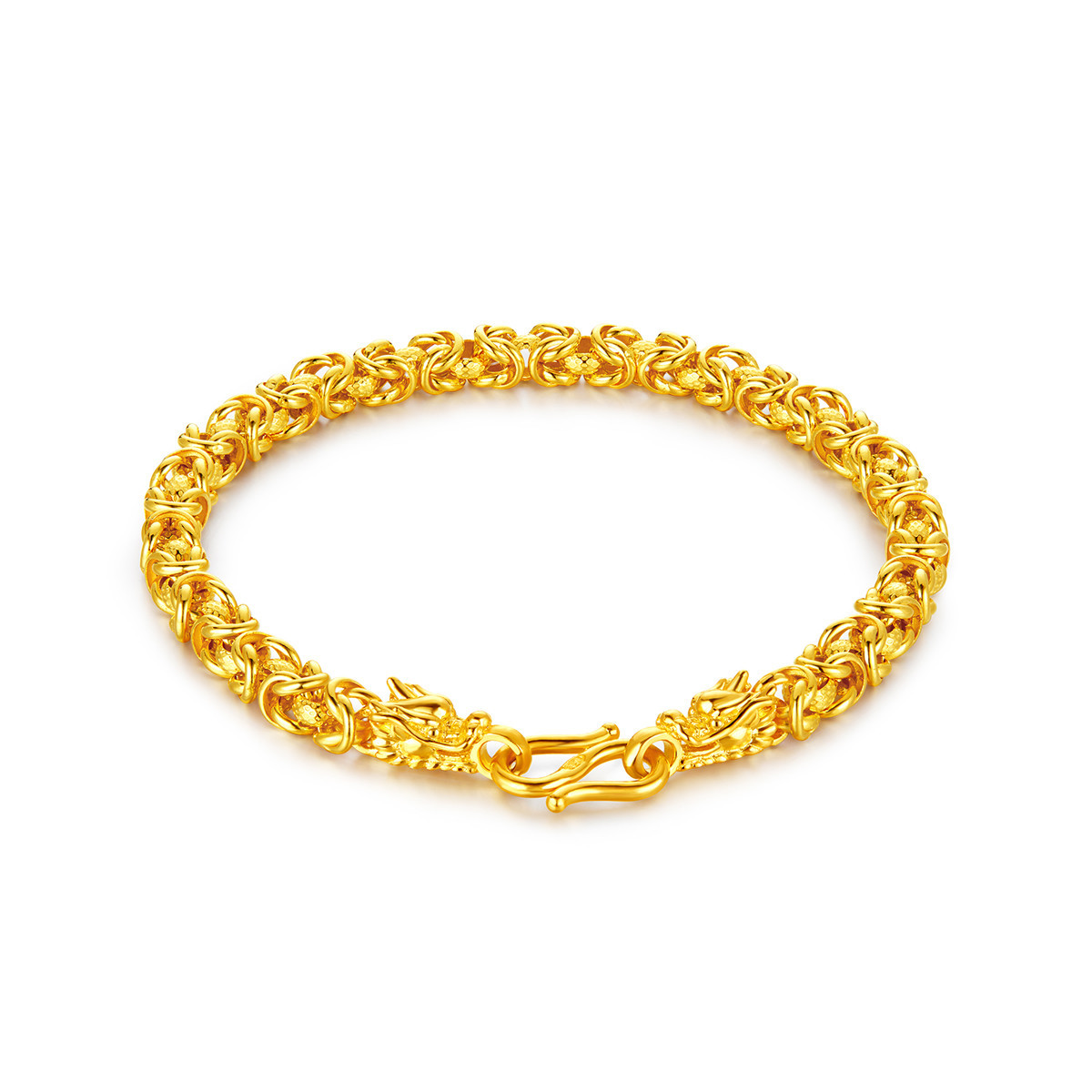 六福珠宝四方龙骨链S扣黄金手链男款生肖龙头足金计价L02TBGB0014【联系客服补货】【视频看货】