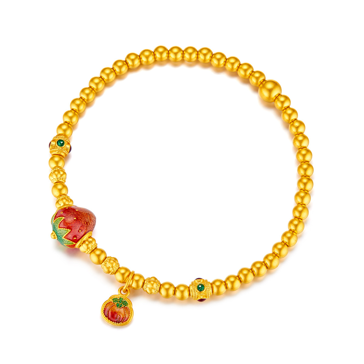 六福珠宝福满传家草莓柿子黄金手链女足金珠手串计价F63TBGB0119【视频看货】