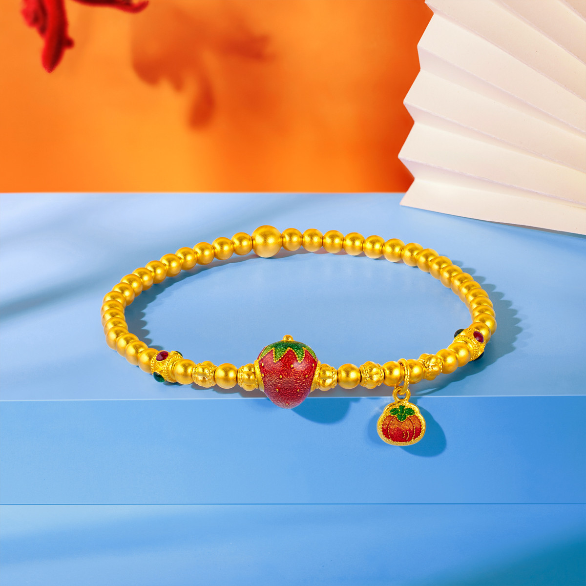 六福珠宝福满传家草莓柿子黄金手链女足金珠手串计价F63TBGB0119【视频看货】