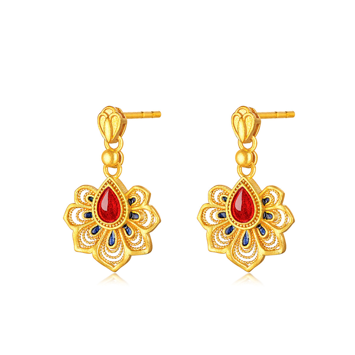 六福珠宝福满传家锦绣翎羽黄金耳钉耳环足金耳坠计价A01TBGE0004