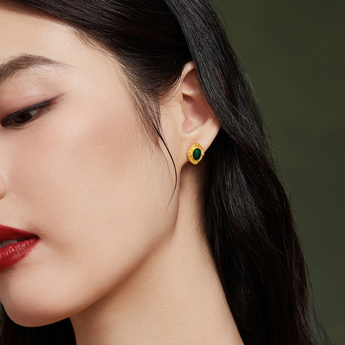 六福珠宝福满传家复古风黄金耳钉耳环女足金耳饰计价A01TBGE0003【联系客服补货】