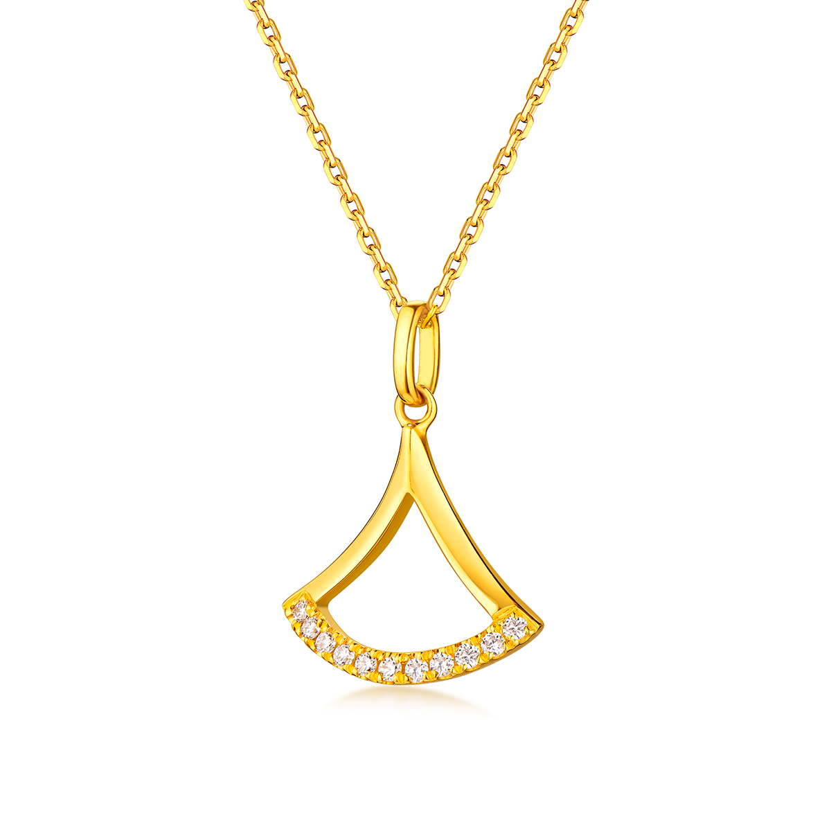 六福珠宝Goldstyle·X小裙摆黄金项链镶钻石吊坠足金定价012413UA【联系客服补货】