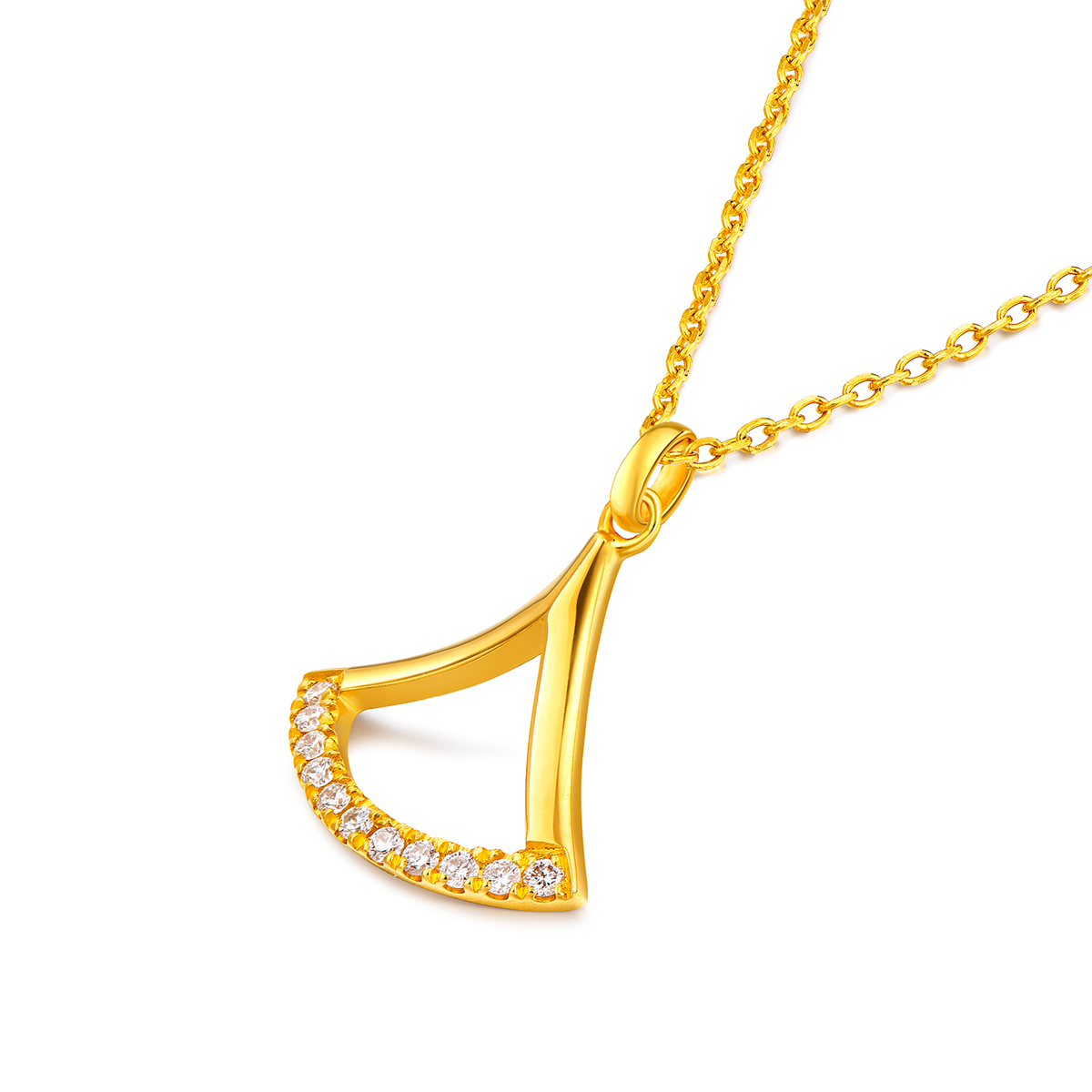 六福珠宝Goldstyle·X小裙摆黄金项链镶钻石吊坠足金定价012413UA【联系客服补货】