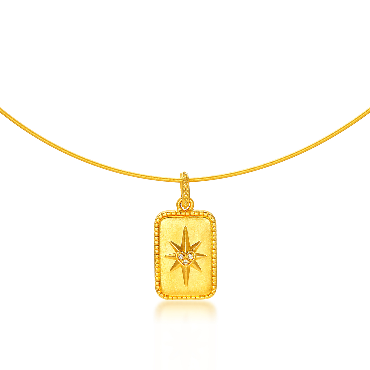 六福珠宝T焰金永恒守护星黄金吊坠镶钻石挂坠女配绳定价020023PA【联系客服补货】