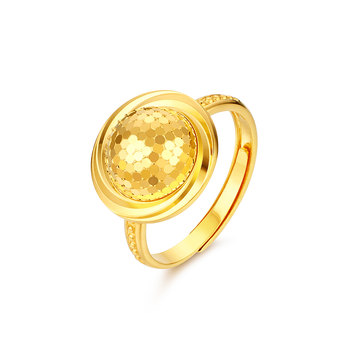 六福珠宝光影金鳞动时空黄金戒指5G蜂巢活口戒指足金计价013473RA