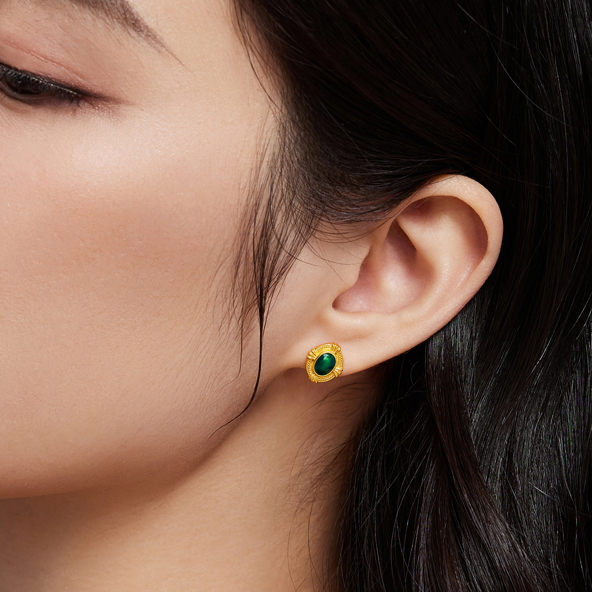 六福珠宝福满传家复古风黄金耳钉耳环女足金耳饰计价A01TBGE0003【联系客服补货】