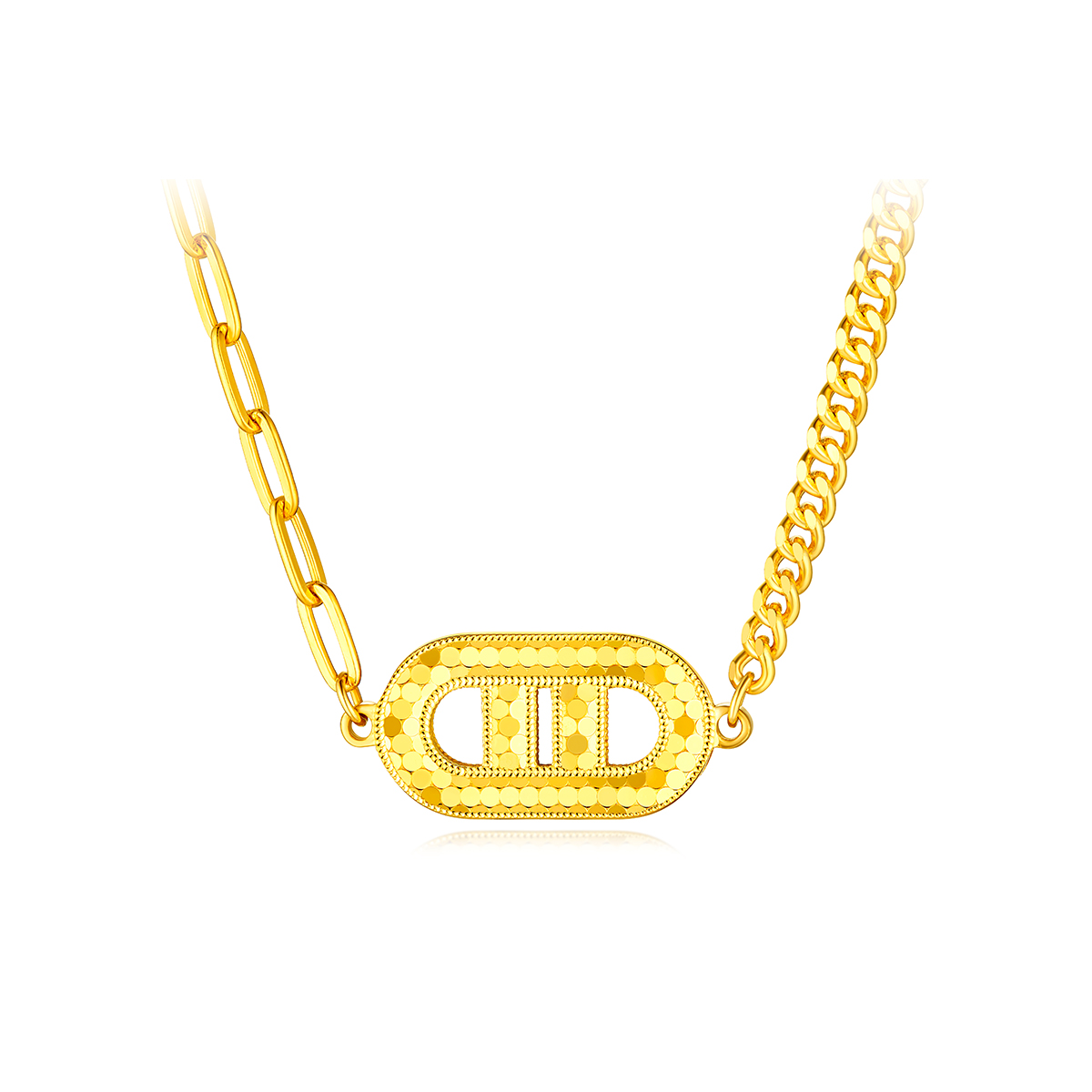 六福珠宝光影金猪鼻子吊坠黄金项链5G足金套链可刻字计价004834NA【视频看货】