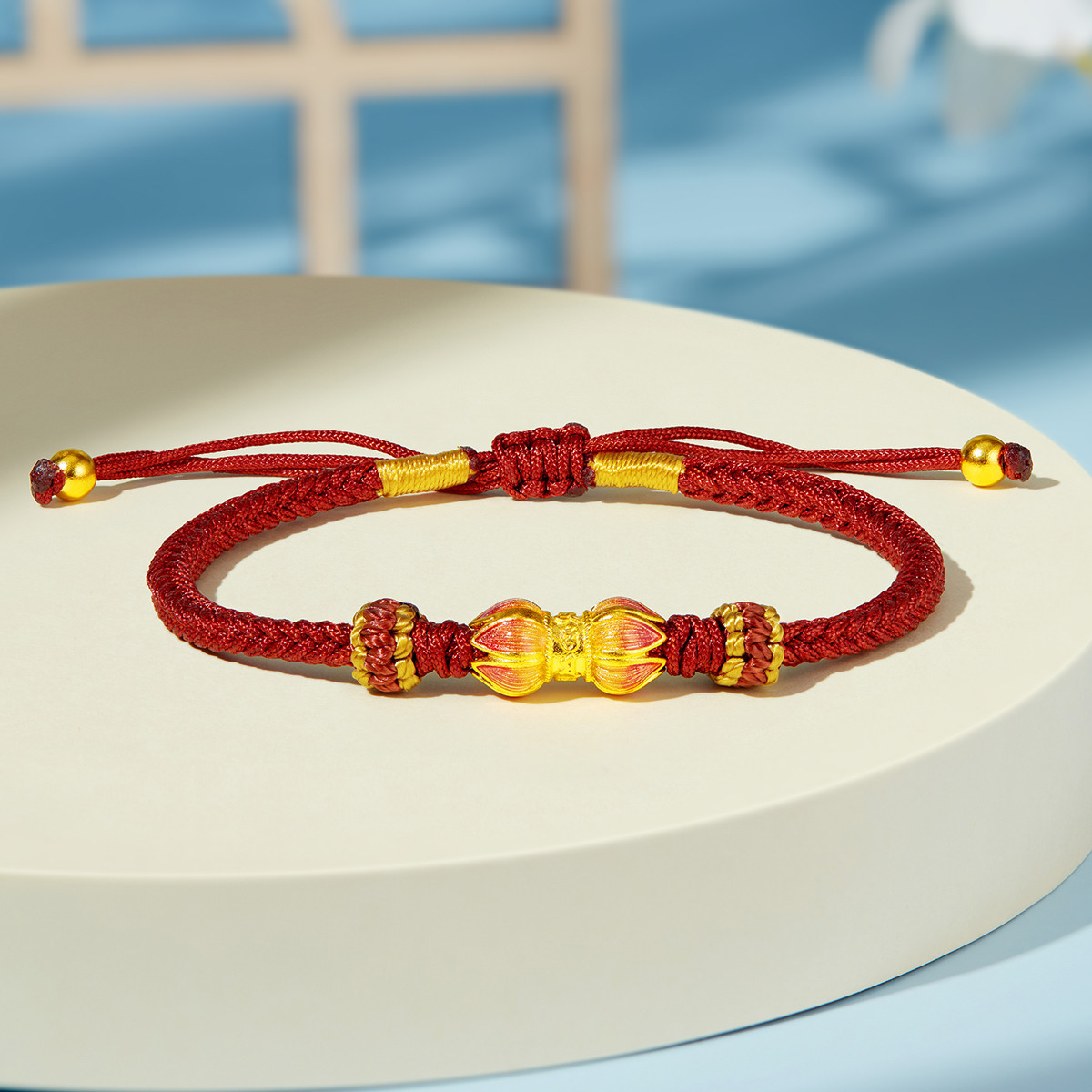 六福珠宝福满传家同心莲黄金转运珠手链女情侣款黄金手链计价G21TBGB0014【联系客服补货】