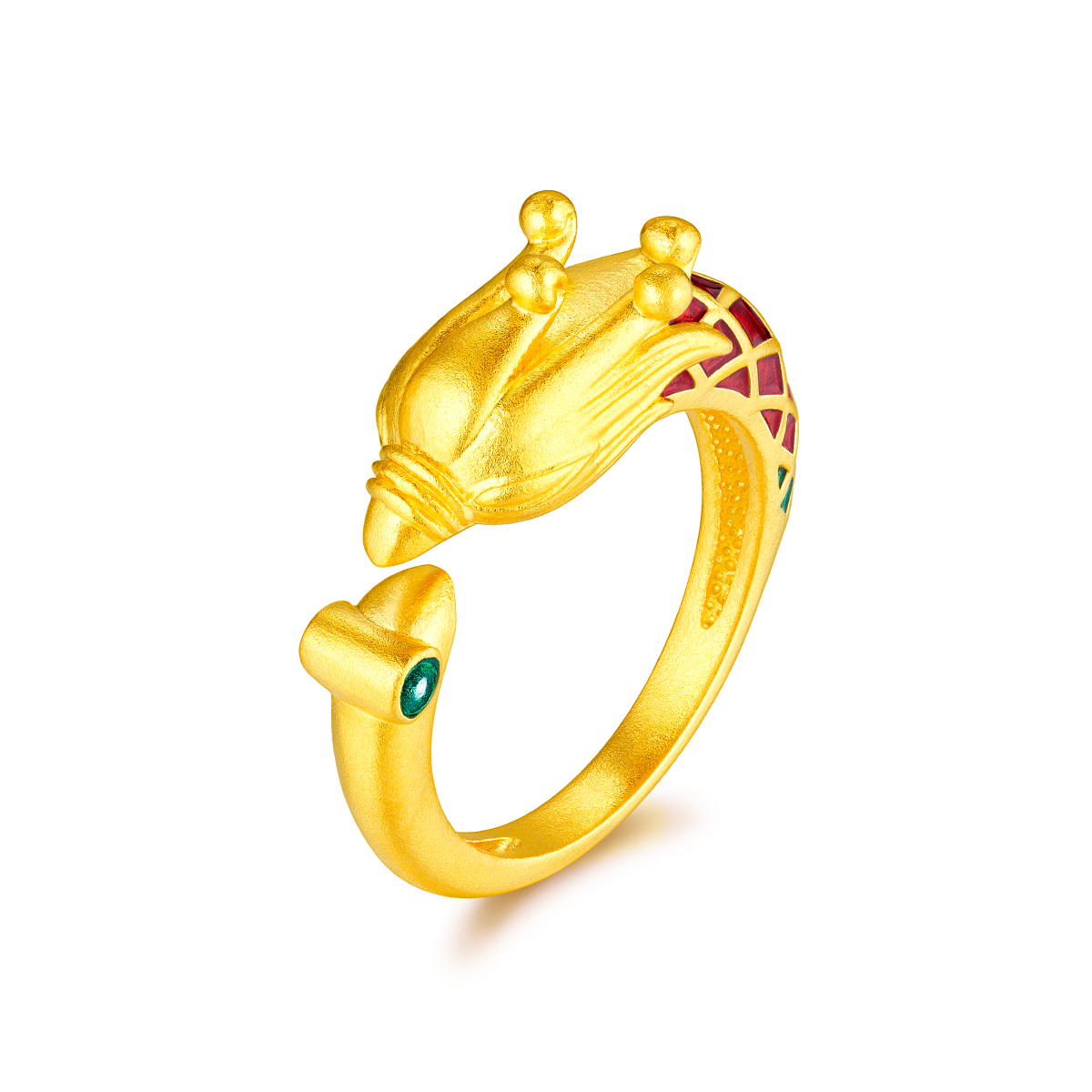 六福珠宝龙凤呈祥黄金戒指女福满传家对戒婚嫁礼计价F48TBGR0005【视频看货】