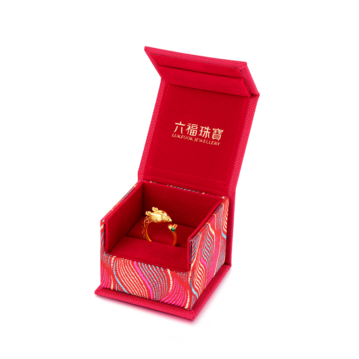 六福珠宝龙凤呈祥黄金戒指女福满传家对戒婚嫁礼计价F48TBGR0005【视频看货】