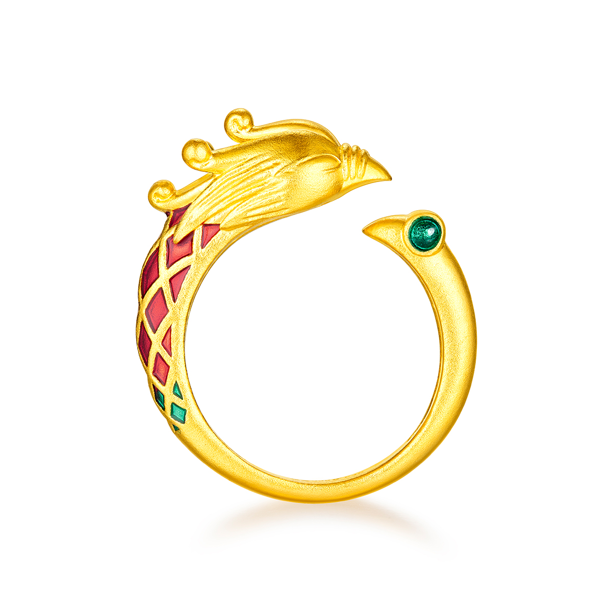 六福珠宝龙凤呈祥黄金戒指女福满传家对戒婚嫁礼计价F48TBGR0005【视频看货】