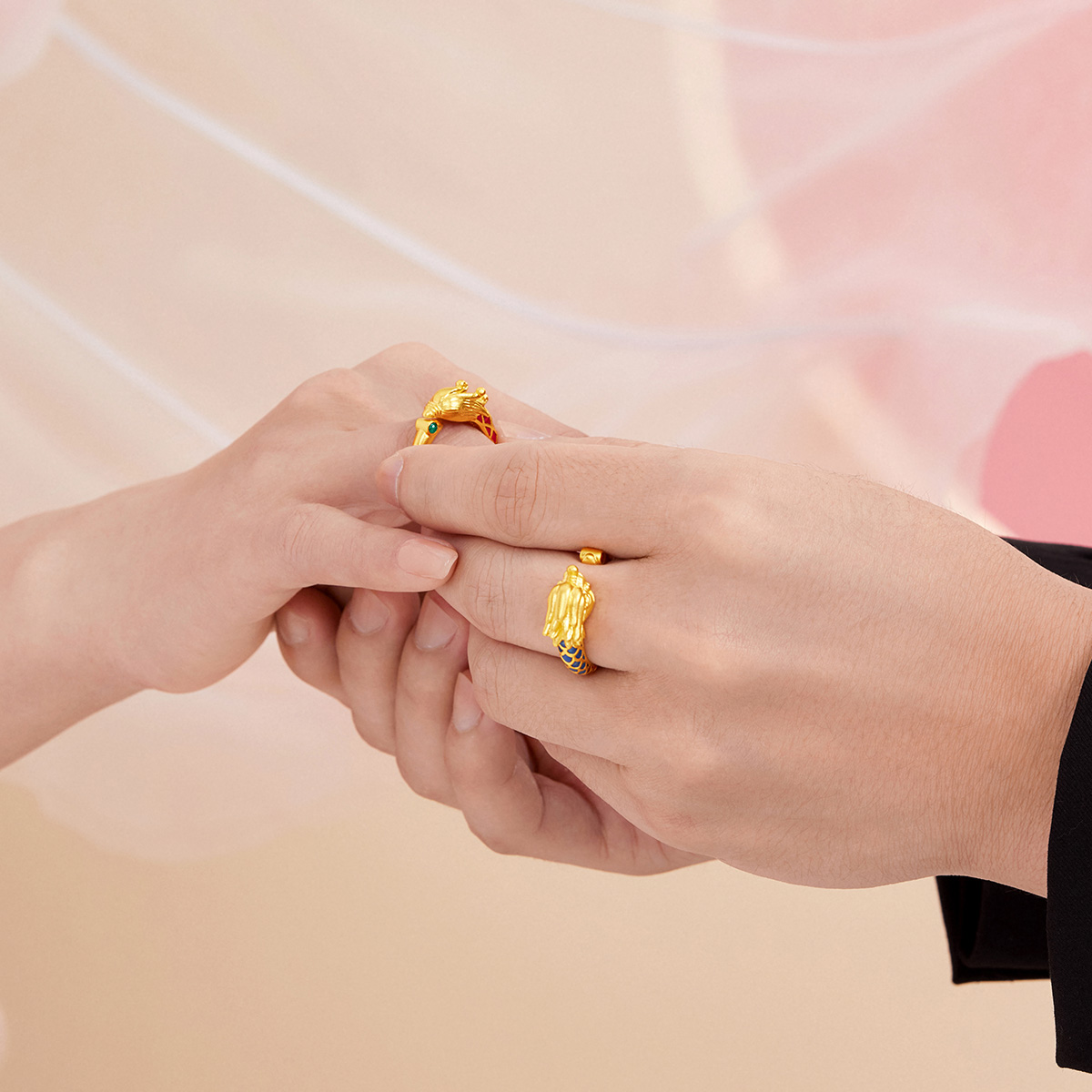 六福珠宝龙凤呈祥黄金戒指男福满传家对戒婚嫁礼计价F48TBGR0004【联系客服补货】【视频看货】