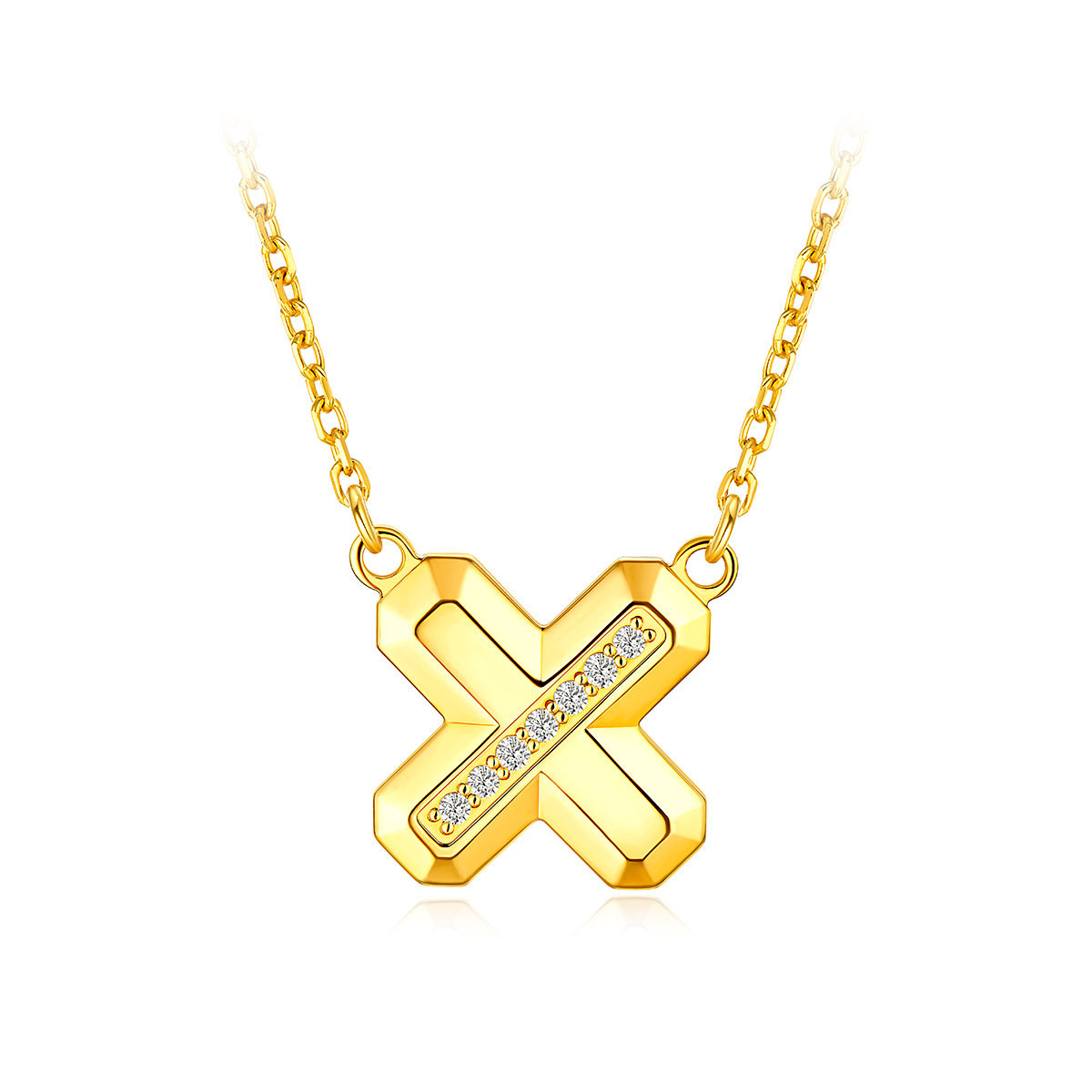 六福珠宝Goldstyle·X系列字母黄金项链女时尚钻石套链003806NA