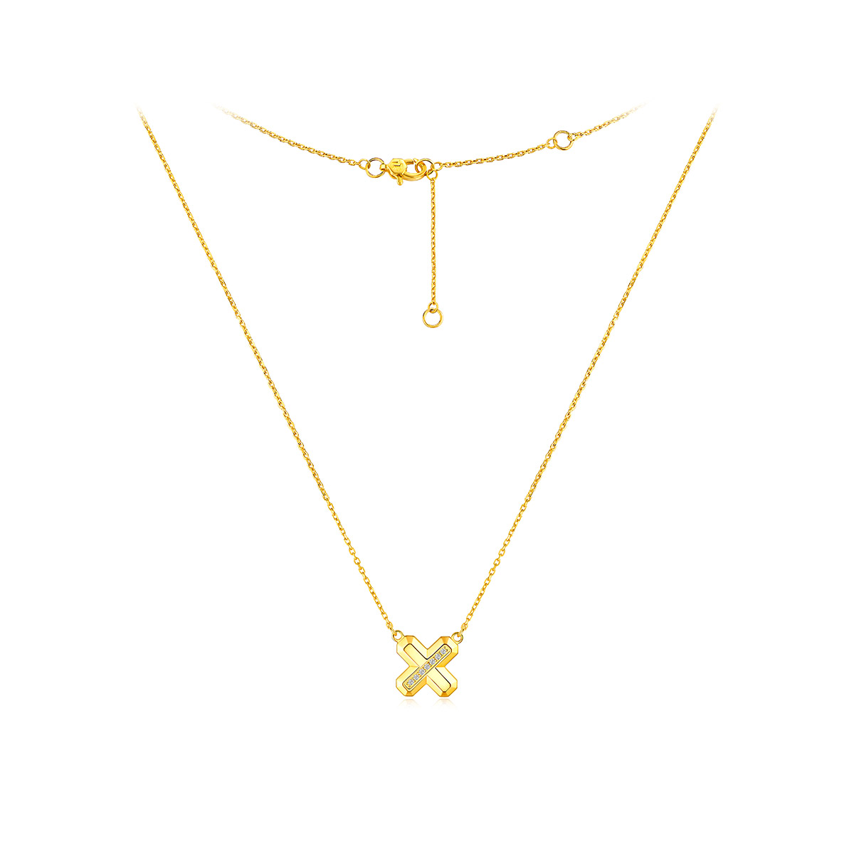 六福珠宝Goldstyle·X系列字母黄金项链女时尚钻石套链003806NA