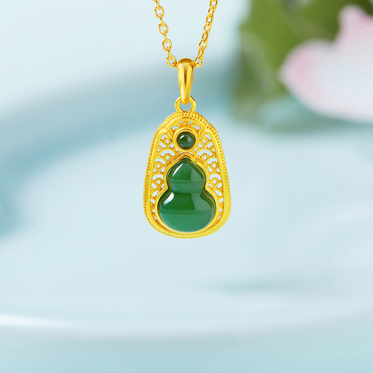 六福珠宝镂空花丝葫芦黄金吊坠送妈妈和田玉挂坠定价A01A1TBP0041