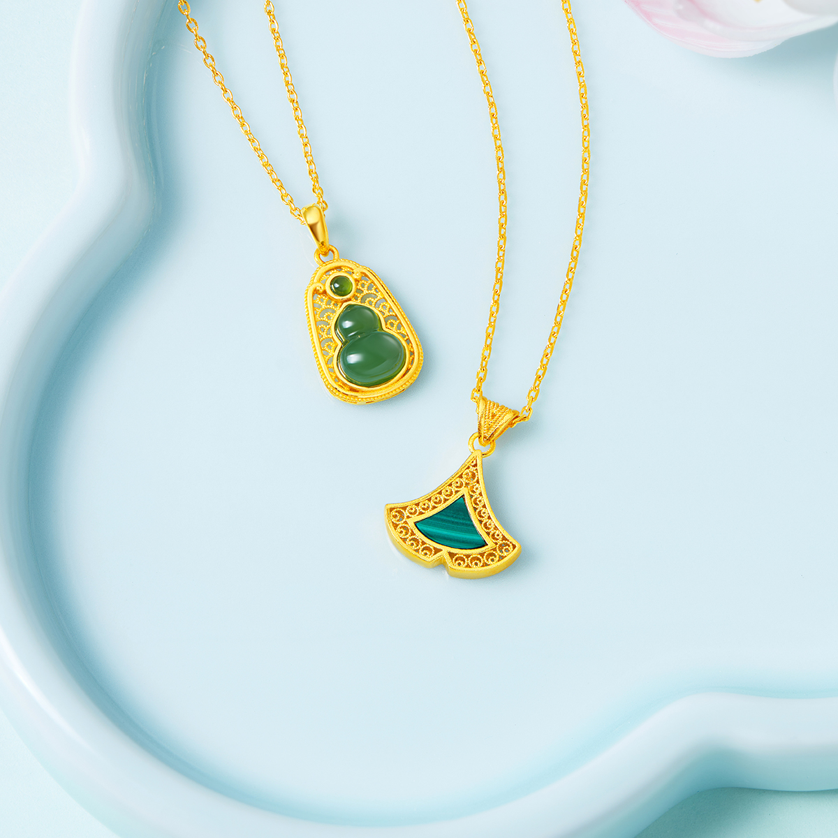 六福珠宝镂空花丝葫芦黄金吊坠送妈妈和田玉挂坠定价A01A1TBP0041
