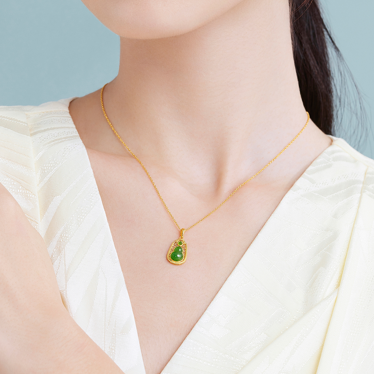 六福珠宝镂空花丝葫芦黄金吊坠送妈妈和田玉挂坠定价A01A1TBP0041