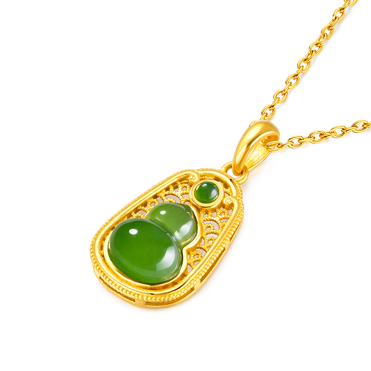 六福珠宝镂空花丝葫芦黄金吊坠送妈妈和田玉挂坠定价A01A1TBP0041