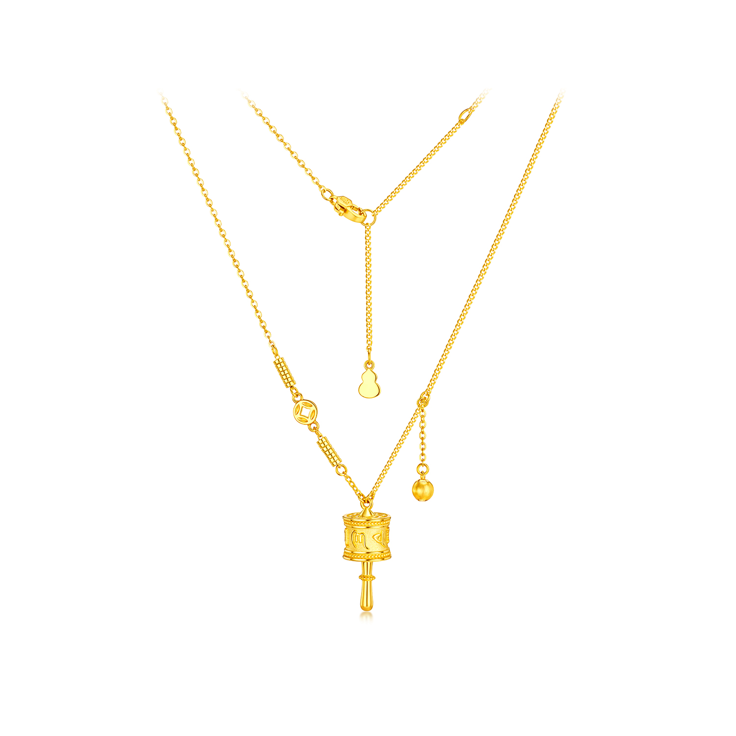 六福珠宝光影金圆筒黄金项链吊坠女足金六字真言AB链计价027821NA【联系客服补货】