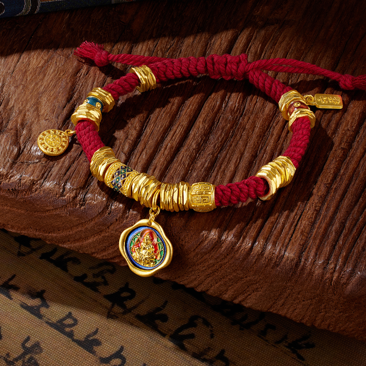 六福珠宝福满传家黄财神黄金手链男金盘缠手串绳计价F63TBGB0121【联系客服补货】【视频看货】