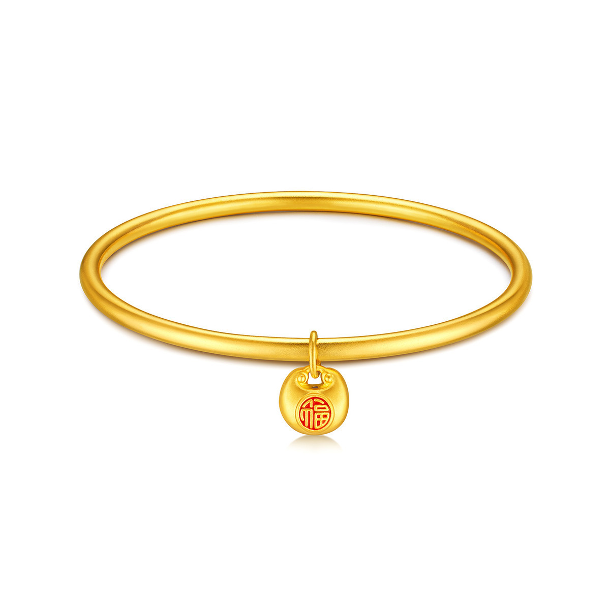 六福珠宝古法葫芦黄金手镯女款小胖福素圈足金镯子计价A01G0027DS【1V1直播看货】