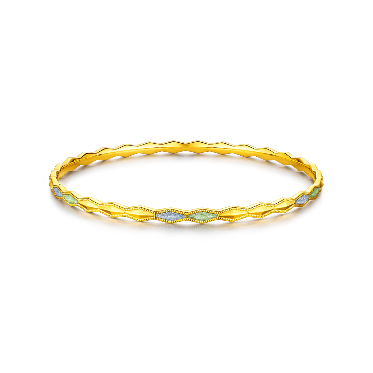 六福珠宝凌彩芳华黄金手镯女款时尚几何鎏彩工艺计价L02TBGB0018【视频看货】