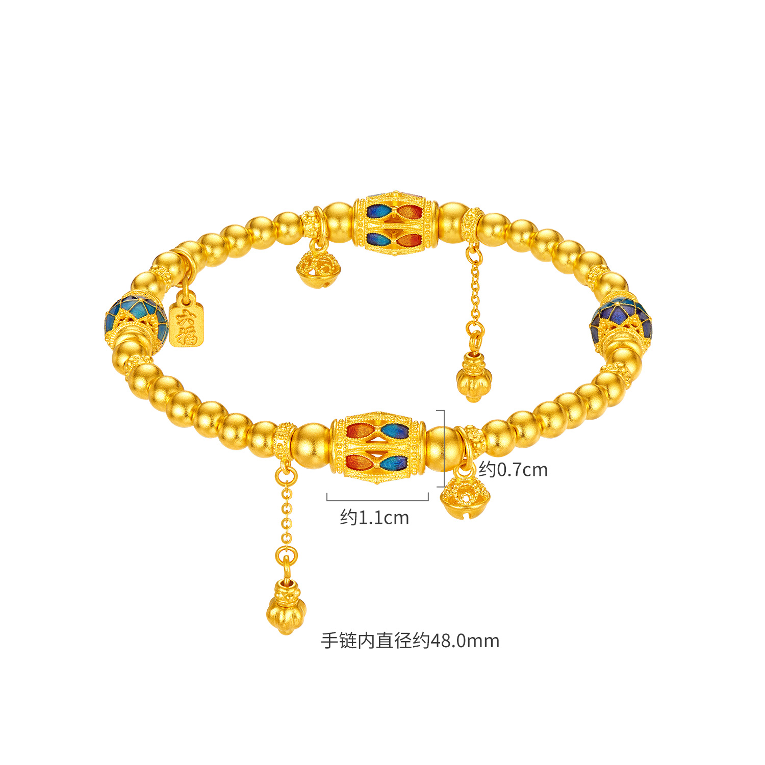六福珠宝福满传家琳琅溢彩黄金手链鎏彩工艺手串珠计价F63G0012DS【联系客服补货】