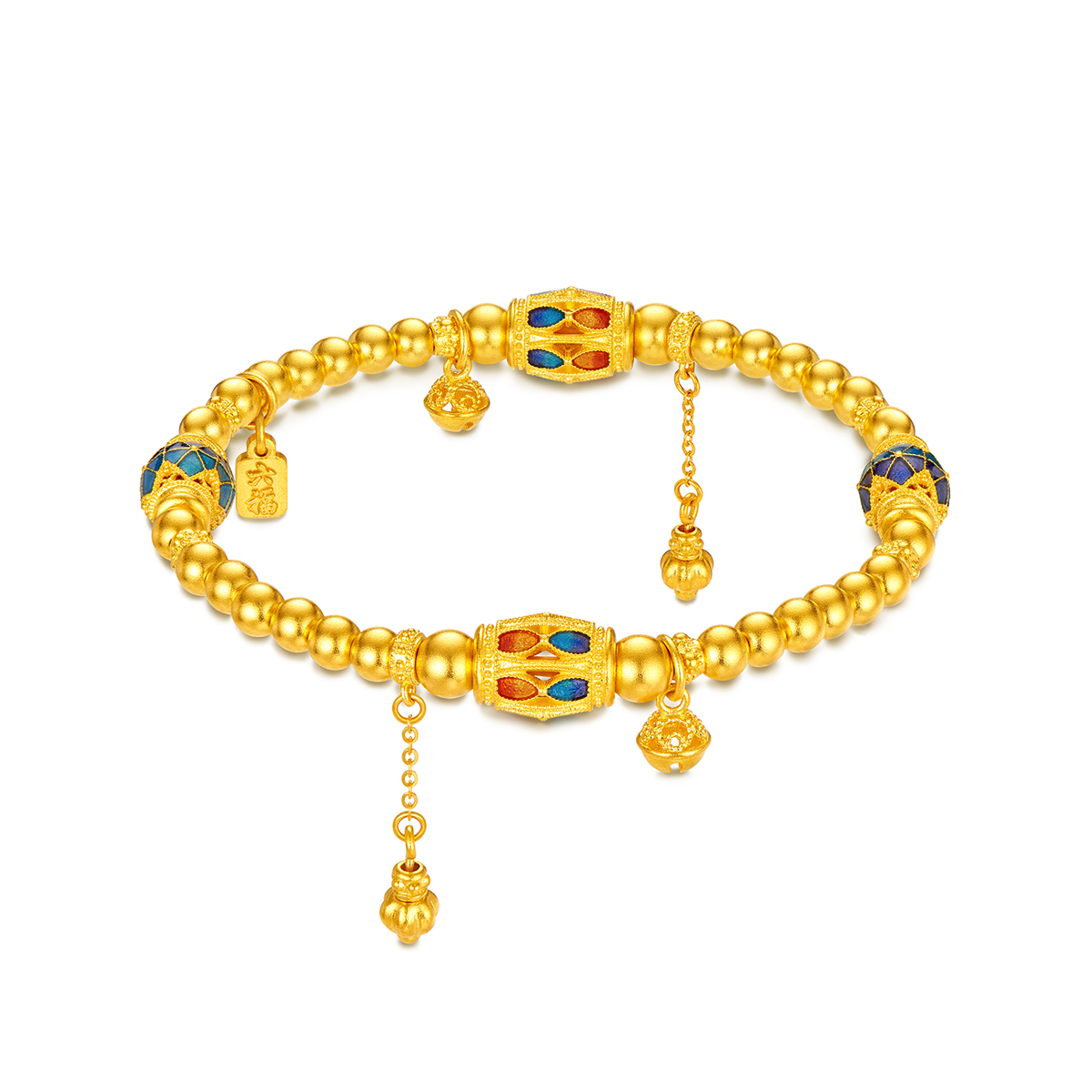 六福珠宝福满传家琳琅溢彩黄金手链鎏彩工艺手串珠计价F63G0012DS【联系客服补货】