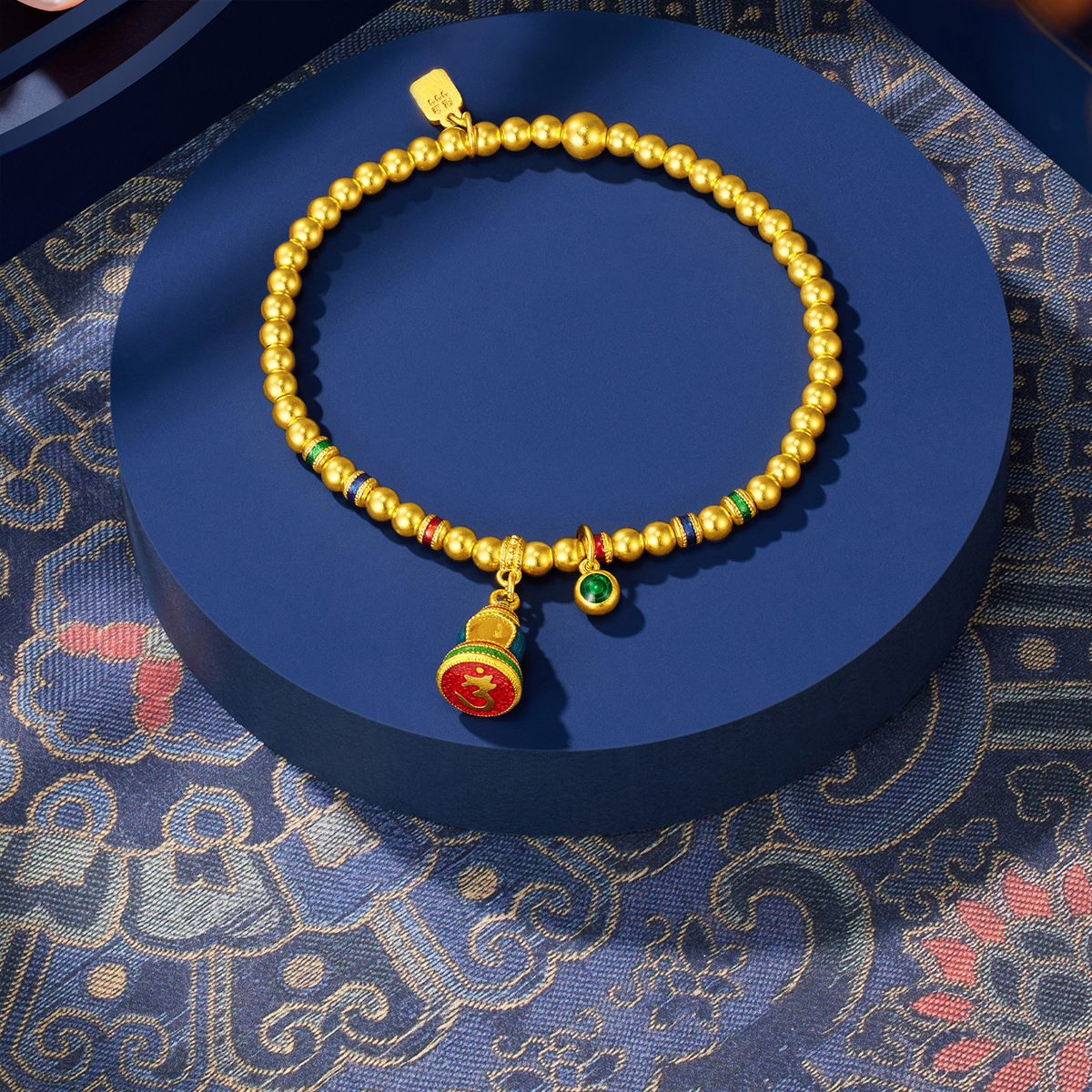 六福珠宝福满传家无相佛黄金手链女款足金珠手串计价F63TBGB0138【视频看货】